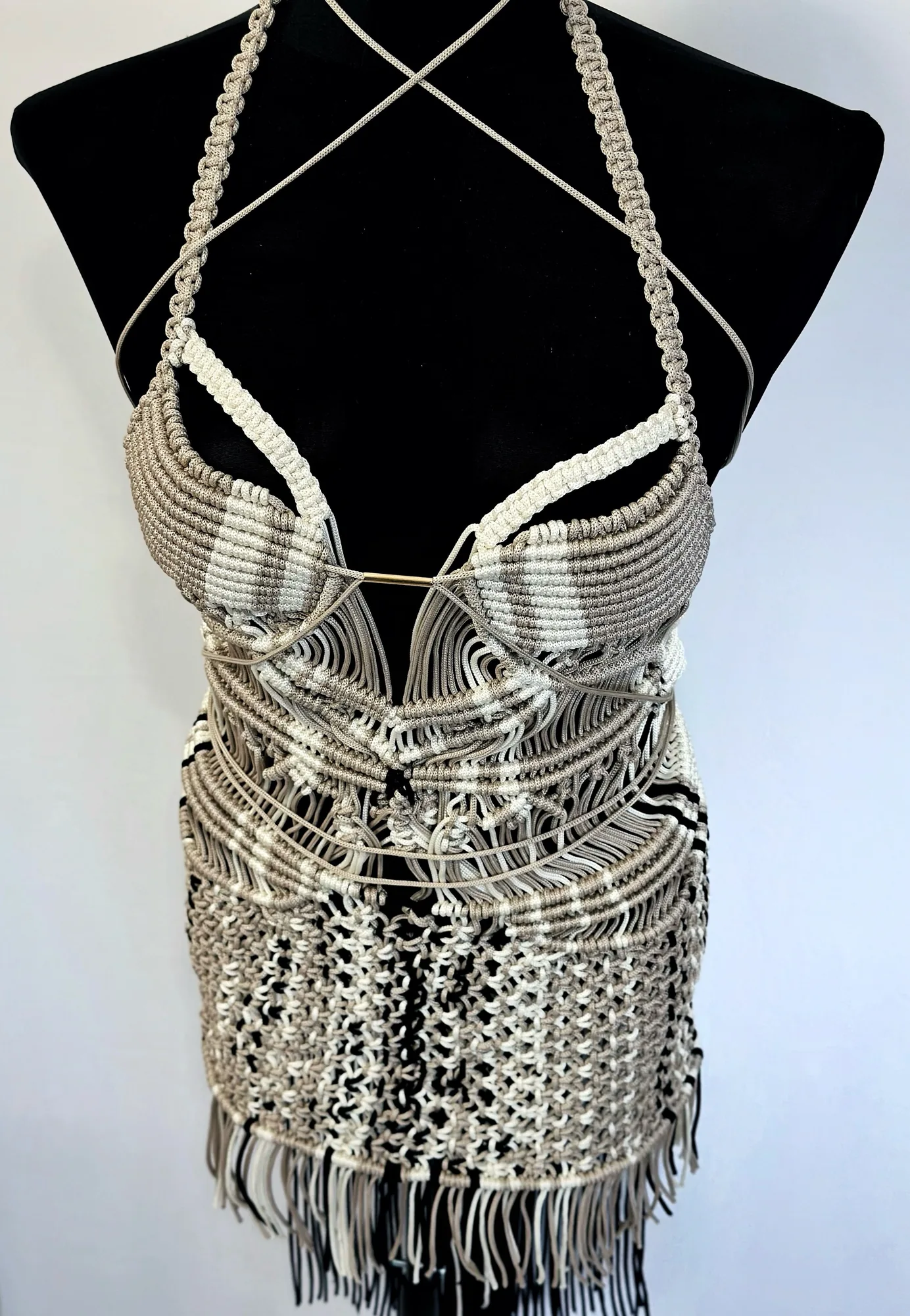 Mykonos Corset-Inspired Fringe Mini Dress – Luxury Gold Accent Short Dress – Sexy Body-Sculpting Statement Piece for High-End Parties & Resort Chic dress styling view 1 from Casual Collection